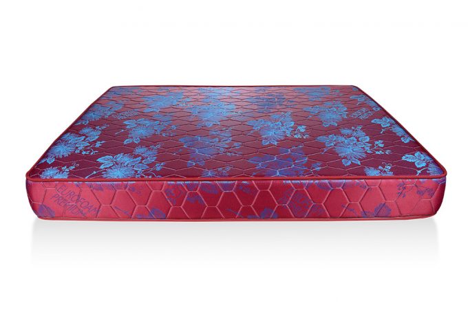 High Density Quilted Mattress - Maroon with Blue Flowers